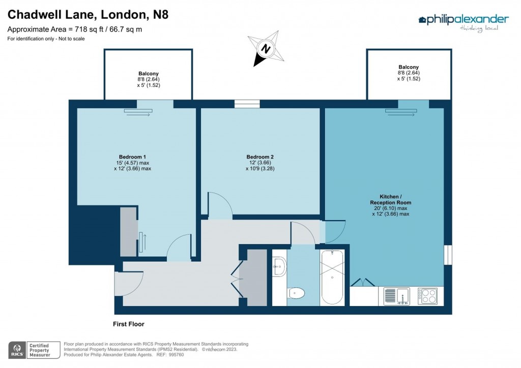 Floorplan for Hudson Apartments, Chadwell Lane, N8