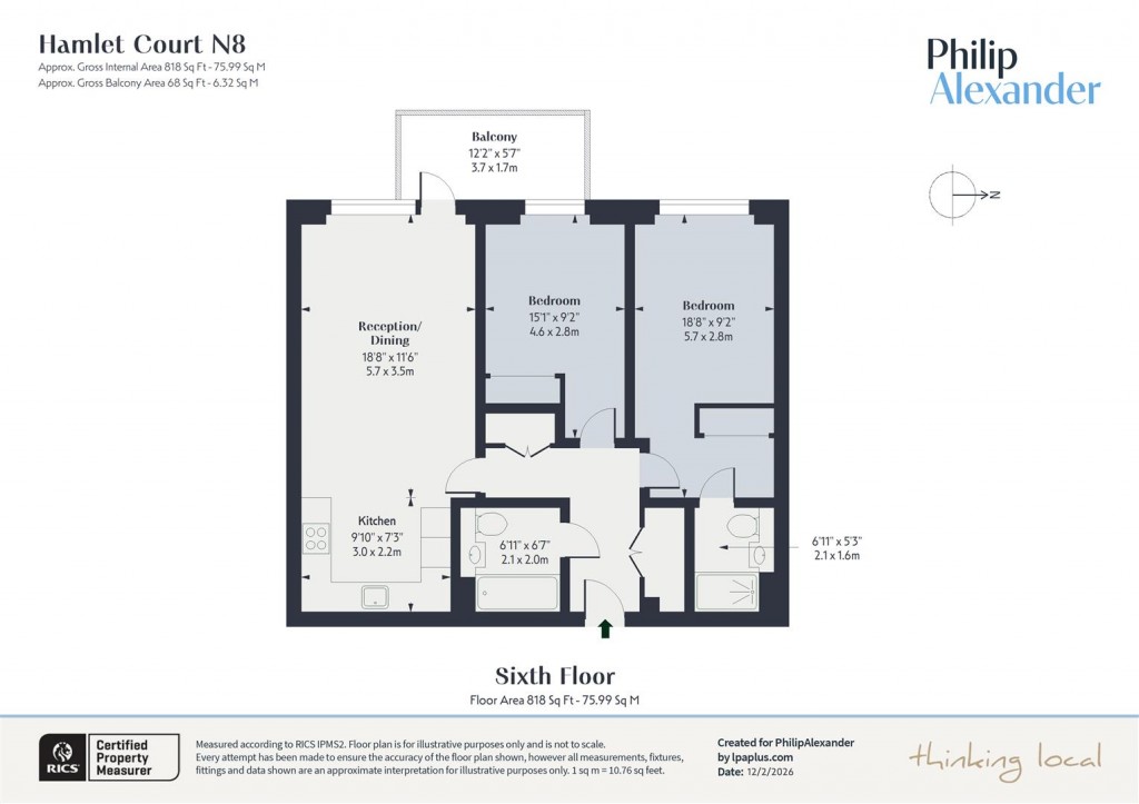 Floorplan for Hamlet Court, Smithfield Square, Hornsey, N8
