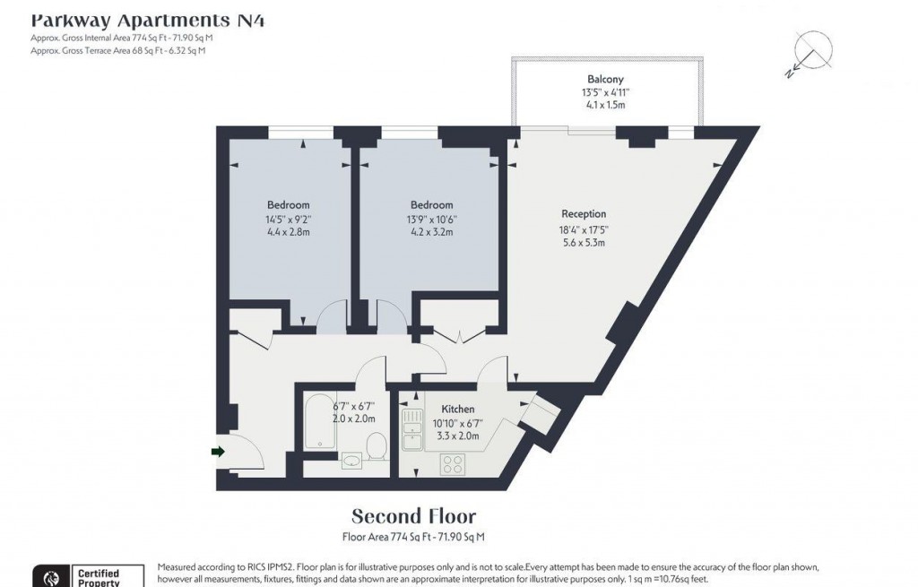 Floorplan for Parkway Apartments, Goodchild Road, Woodberry Down, N4