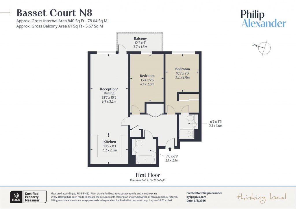 Floorplan for Bassett Court, Smithfield Square, Hornsey, N8