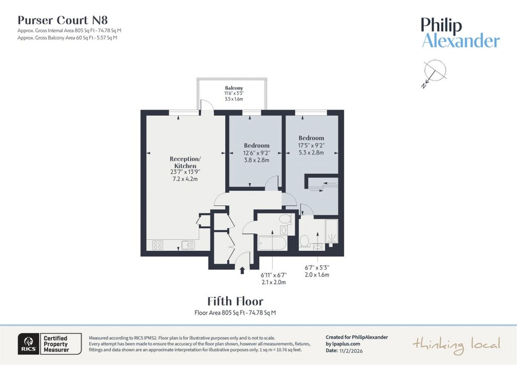 Floorplan for Purser Court, Smithfield Square, Hornsey, N8
