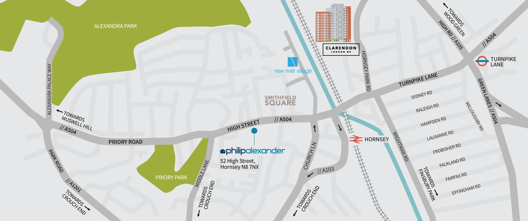 Clarendon N8 Location Map